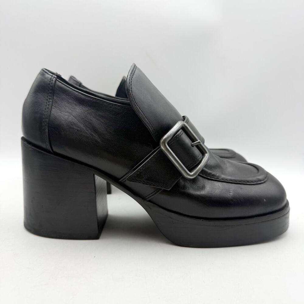 RE/DONE Womens Big Buckle Pumps EU 40 US 10 Black Leather Loafers EUC